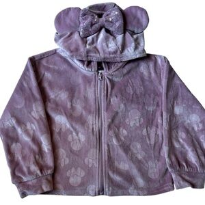 Disney Minnie Mouse Hoodie 4T Pink Zip Up Bow Ears Velour Sweatshirt Jacket